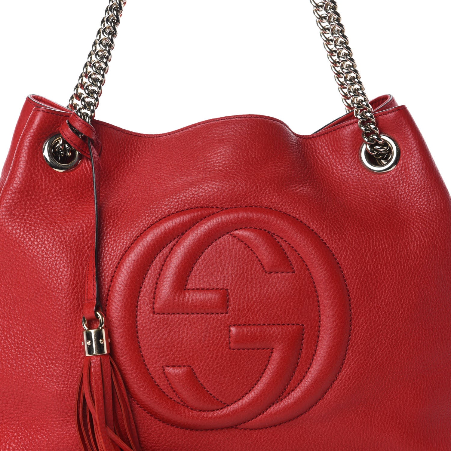Gucci Pebbled Calfskin Medium Soho Chain Shoulder Bag Tabasco Red 10 of 12
