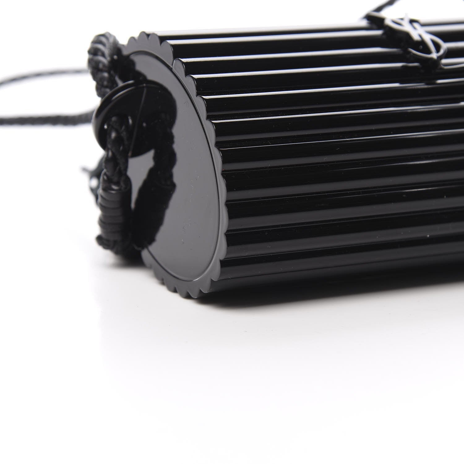Saint Laurent Ribbed Plexiglass Lambskin Fringe Monogram Opium Box Bag Black 9 of 10