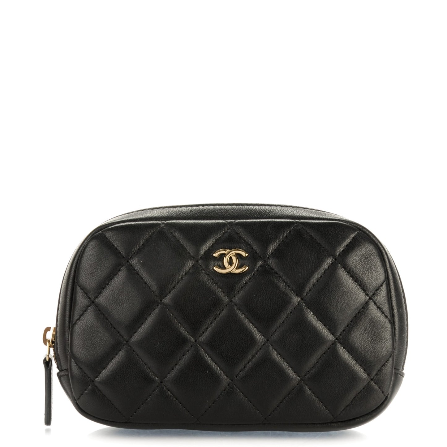Lambskin Quilted Small Curvy Pouch Cosmetic Case Black