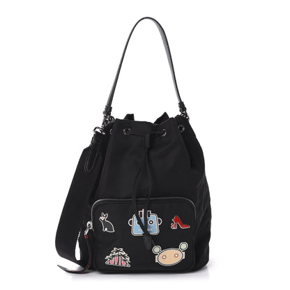 Prada Saffiano Tessuto Nylon Mini Bucket Crossbody Bag Black 1 of 11