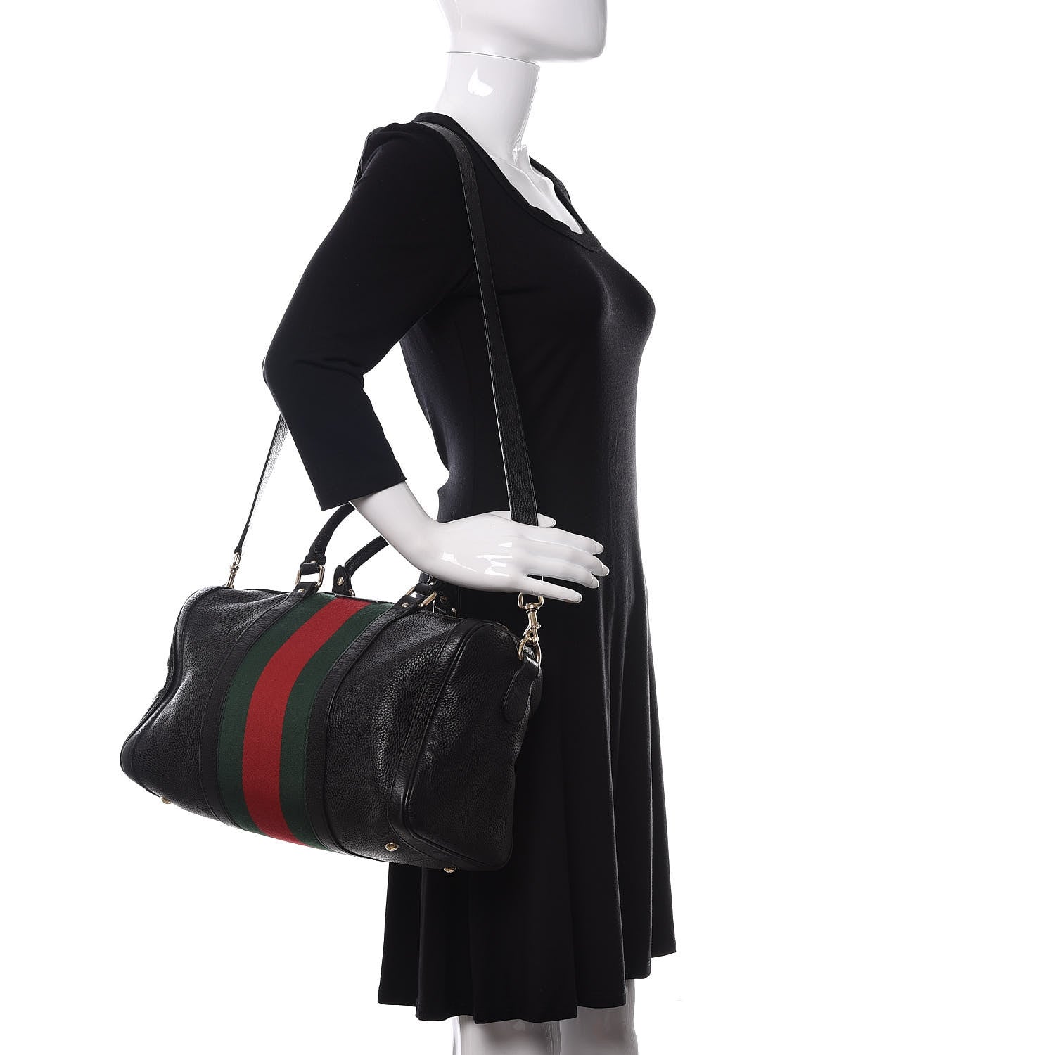 Gucci Calfskin Vintage Web Medium Boston Black 2 of 13