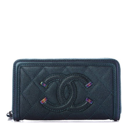 Chanel Iridescent Caviar Quilted Medium Filigree Zip Around Wallet Dark Turquoise 1 of 9