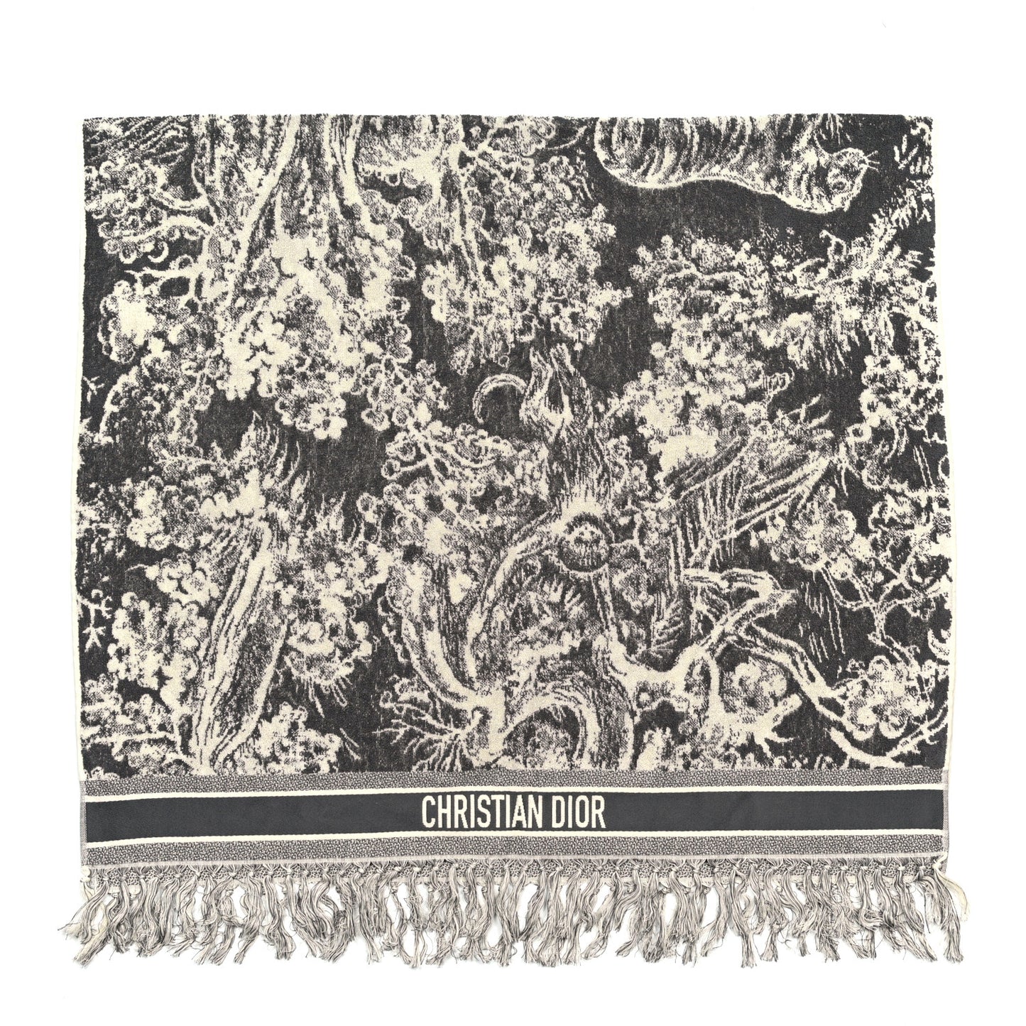 Cotton Toile De Jouy Reverse Towel Grey Ivory
