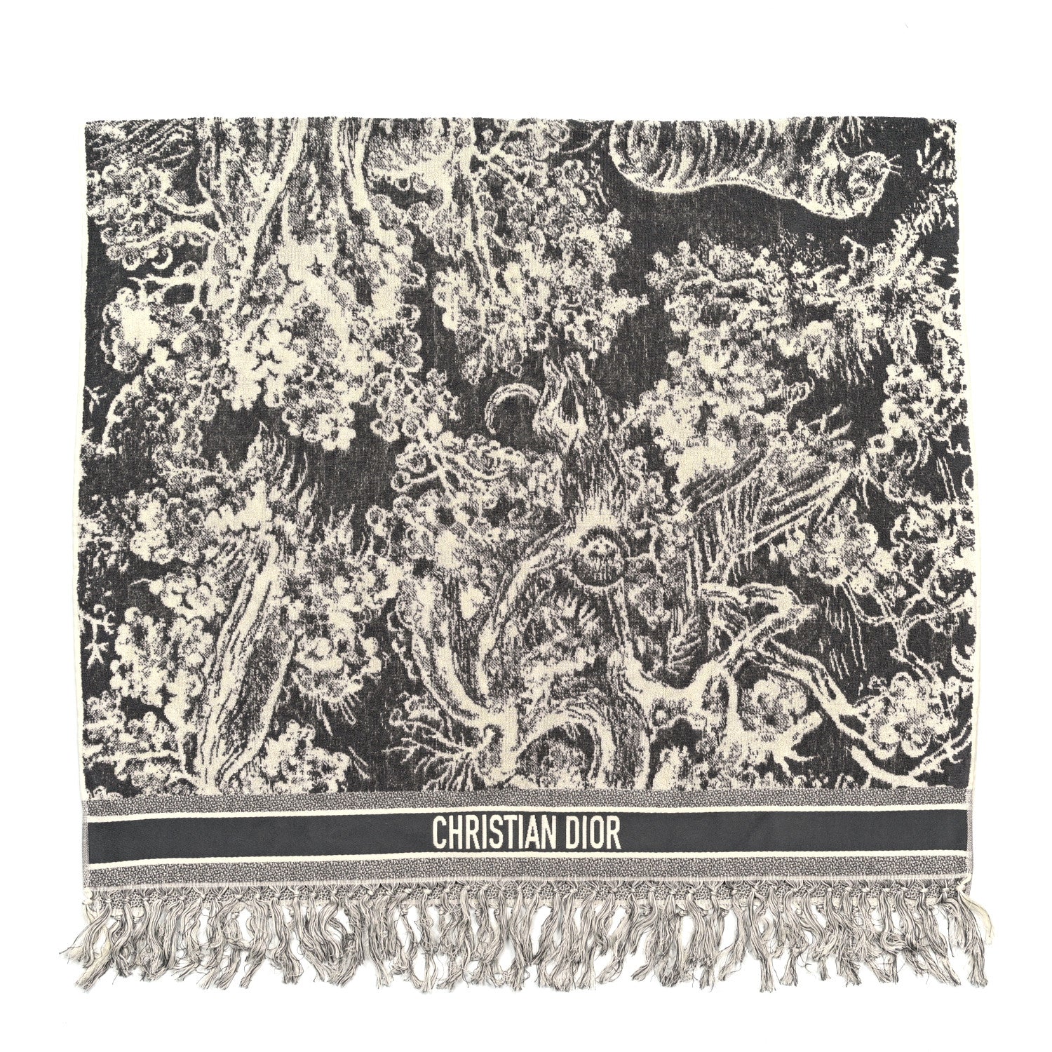Christian Dior Cotton Toile De Jouy Reverse Towel Grey Ivory 2 of 4