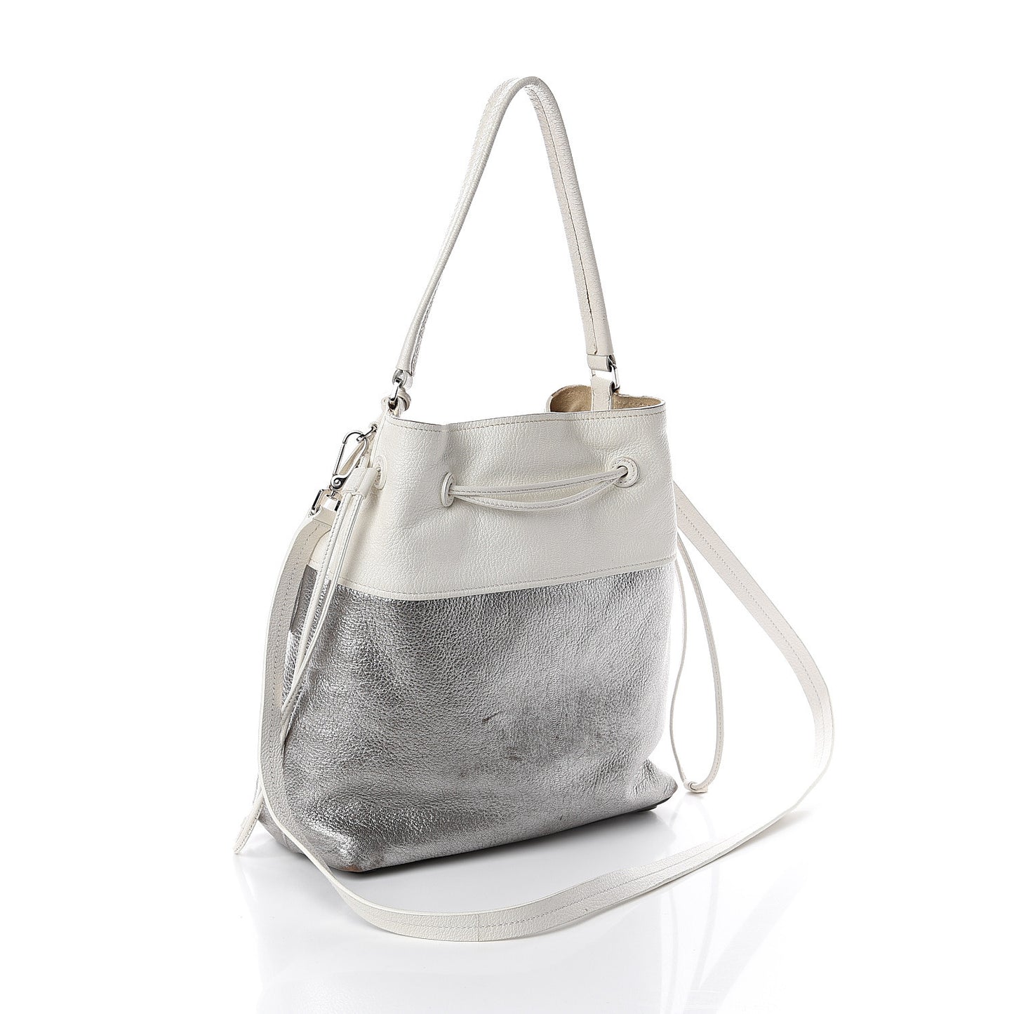 Goatskin Madras Bi-Color Bucket Bag Chrome White