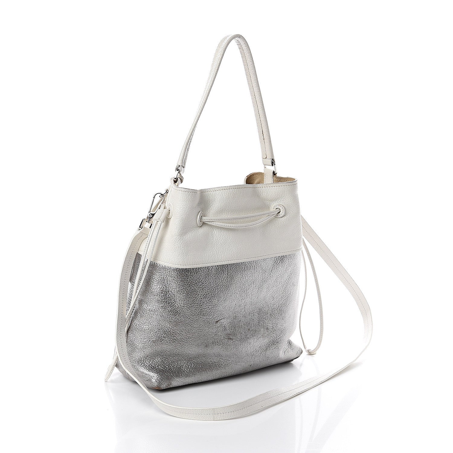 Miu Miu Goatskin Madras Bi-Color Bucket Bag Chrome White 2 of 8