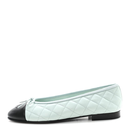 Chanel Lambskin Quilted CC Cap Toe Ballerina Flats 38.5 Light Blue 1 of 10