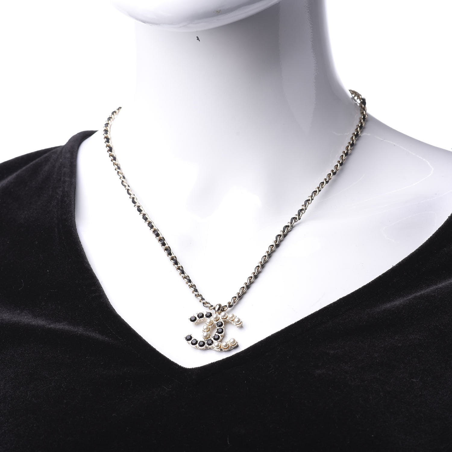 Chanel Lambskin Resin Pearl Dazzling Domino Short Necklace Gold Black 2 of 4