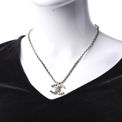 Chanel Lambskin Resin Pearl Dazzling Domino Short Necklace Gold Black 2 of 4