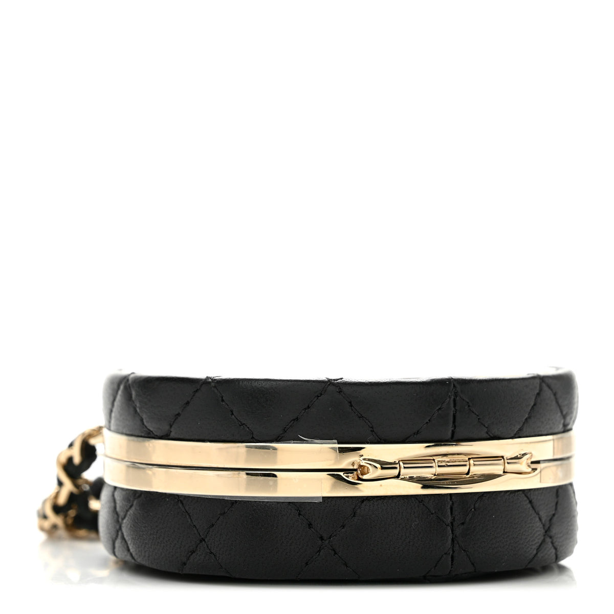 Chanel Lambskin Enamel Quilted Round Poker Chip Clutch With Chain Black White 4 of 11
