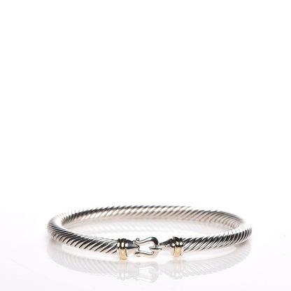 David Yurman Sterling Silver 18K Yellow Gold 5mm Cable Classic Buckle Bracelet 3 of 5