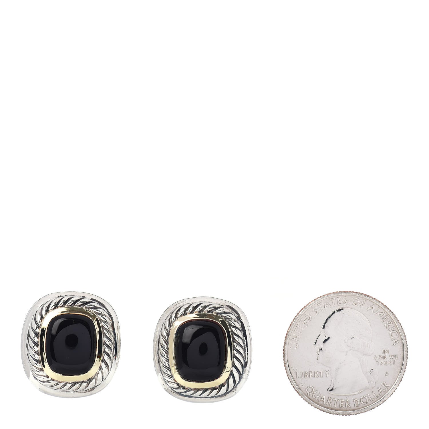 David Yurman Sterling Silver 14K Yellow Gold Black Onyx 11mm Albion Clip-On Earrings 2 of 4