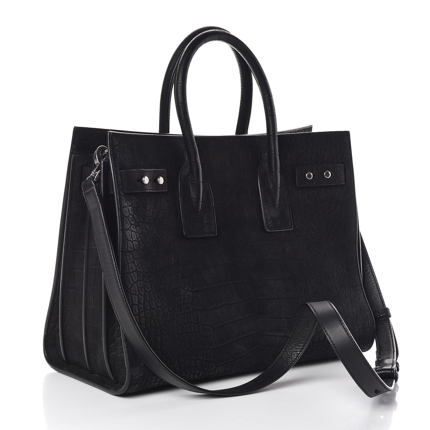 Crocodile Embossed Suede Small Supple Sac de Jour Black