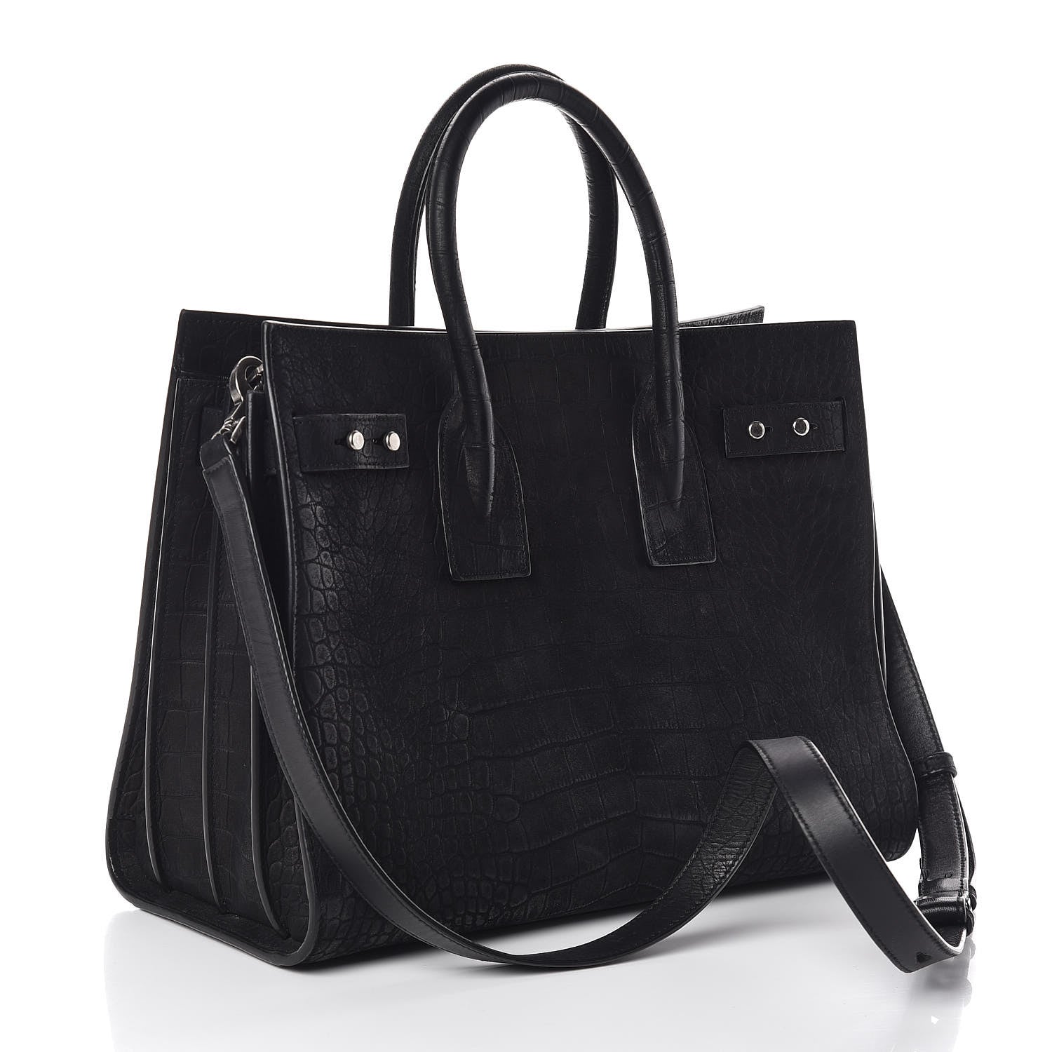 Saint Laurent Crocodile Embossed Suede Small Supple Sac de Jour Black 3 of 9