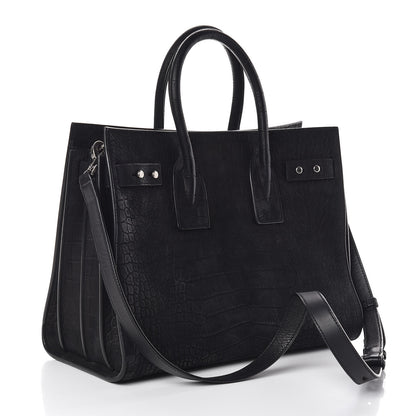 Saint Laurent Crocodile Embossed Suede Small Supple Sac de Jour Black 3 of 9