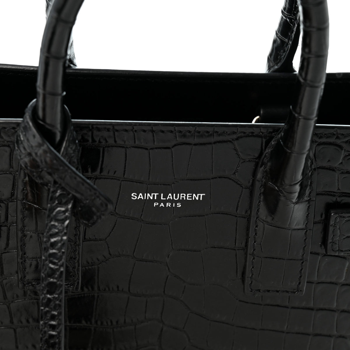 Calfskin Crocodile Embossed Nano Sac De Jour Black