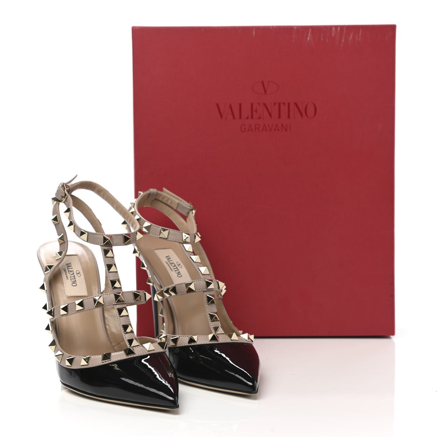 Patent Nappa Rockstud Ankle Strap 100mm Pumps 38 Black Poudre
