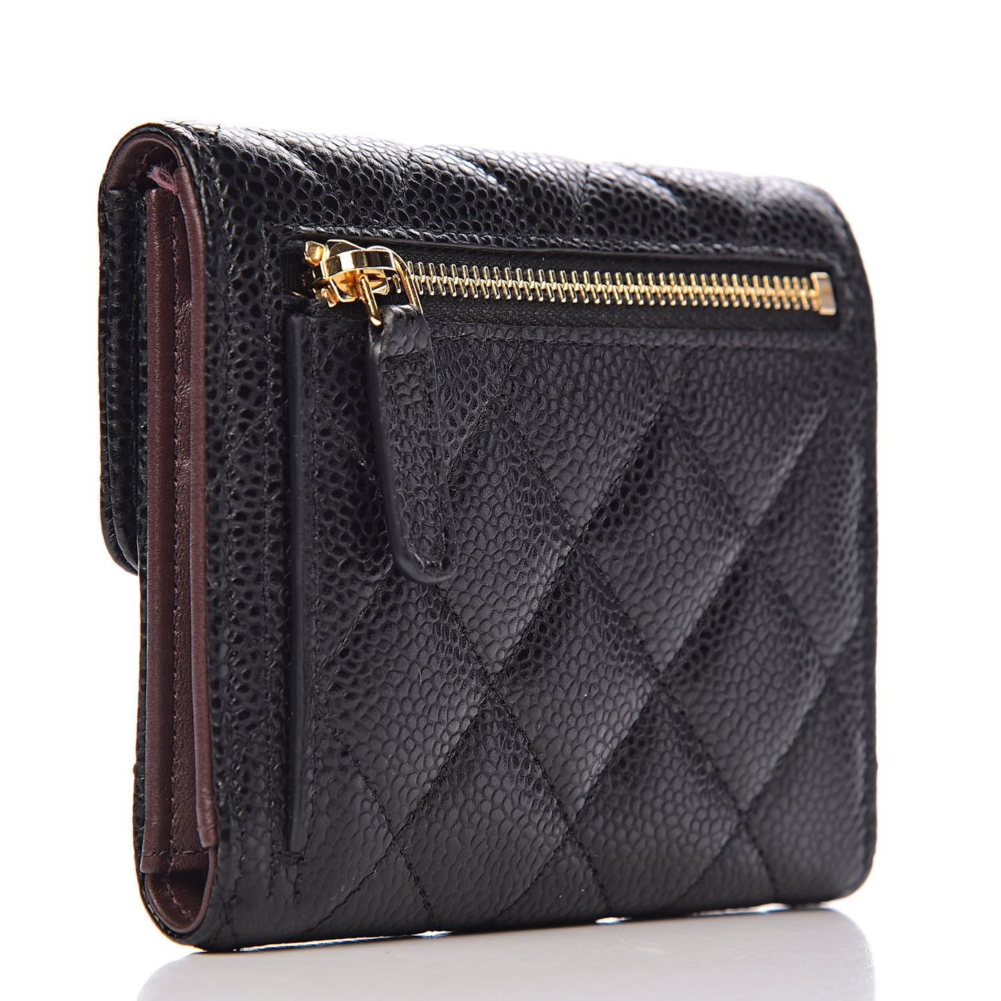 Caviar Quilted Compact Flap Wallet Black