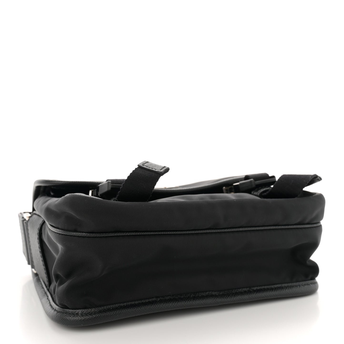 Re-Nylon Saffiano Pocket Double Snap Buckle Shoulder Bag Black