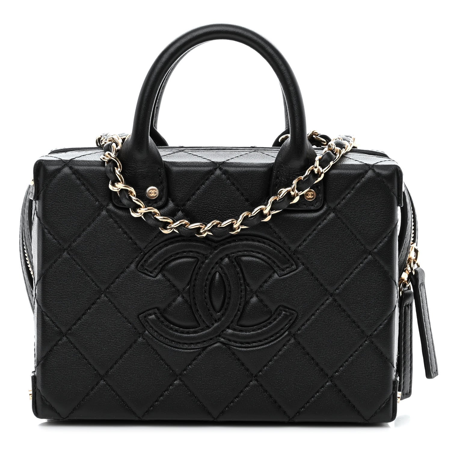 Chanel Calfskin Quilted Small Studded Square Vanity Case Black 1 of 10