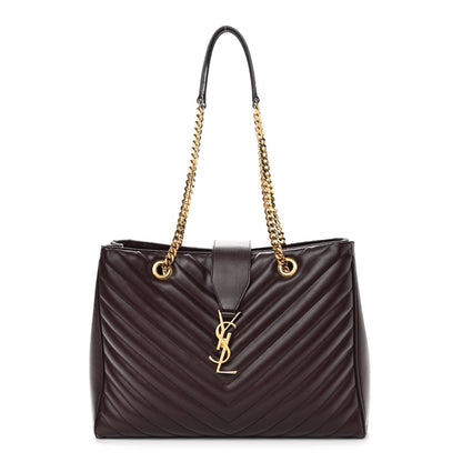 Saint Laurent Grain de Poudre Matelasse Chevron Large Monogram Shopping Bag Amarena 1 of 12