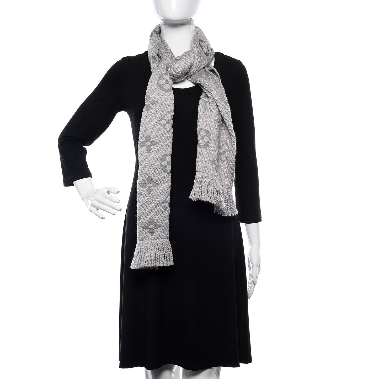Wool Silk Logomania Scarf Pearl Grey