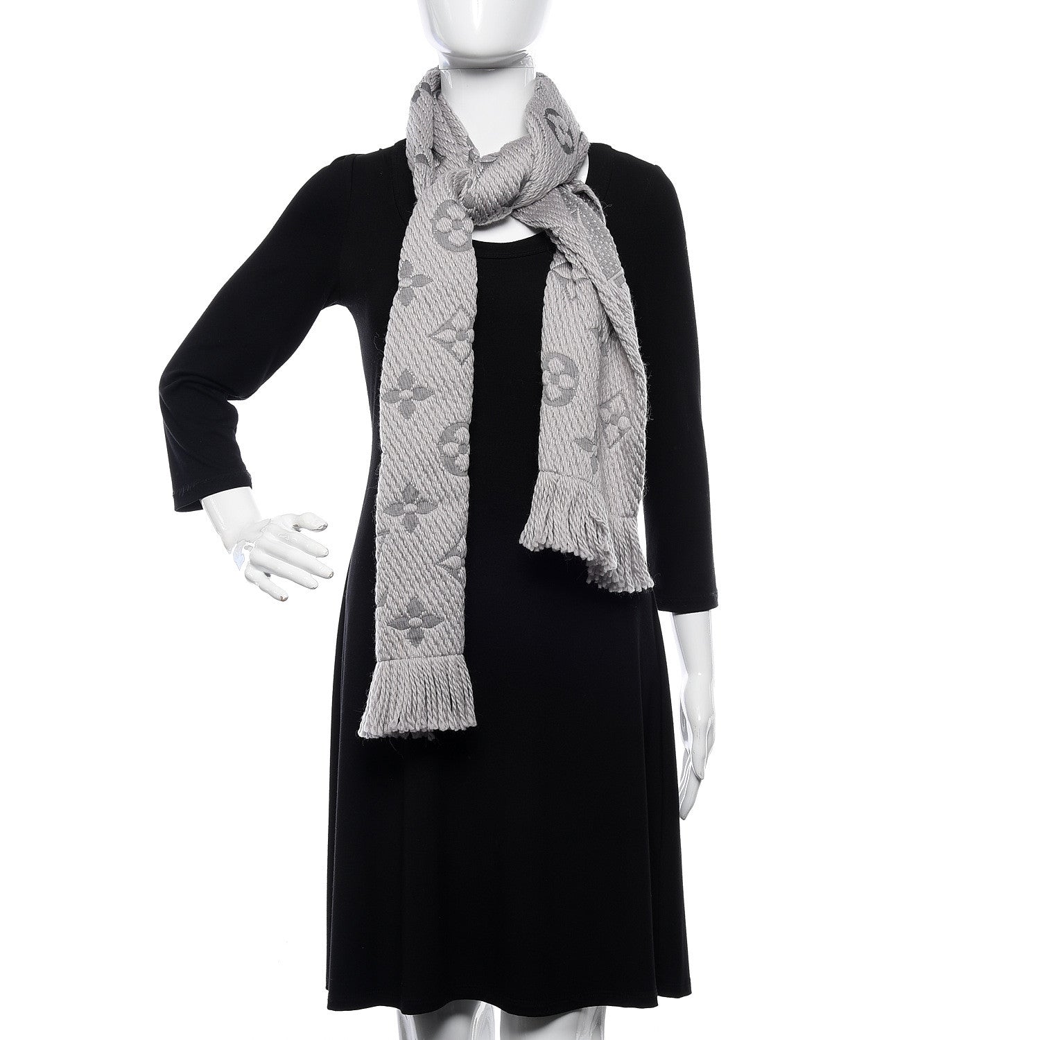 Louis Vuitton Wool Silk Logomania Scarf Pearl Grey 2 of 5