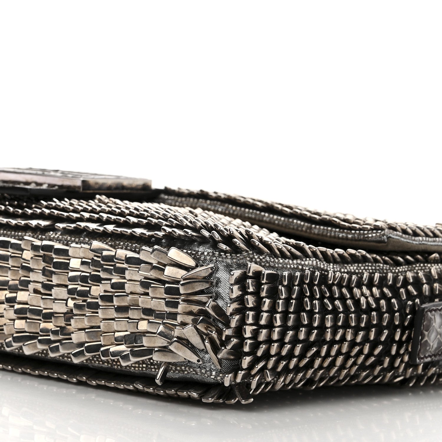 Fendi Fabric Beaded Embroidered Snakeskin Baguette Silver 10 of 11