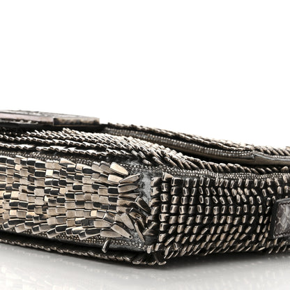 Fendi Fabric Beaded Embroidered Snakeskin Baguette Silver 10 of 11