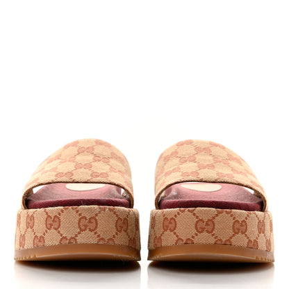 Gucci Canvas GG Monogram Angelina Platform Slide Sandals 39.5 Beige Ruggine 2 of 9