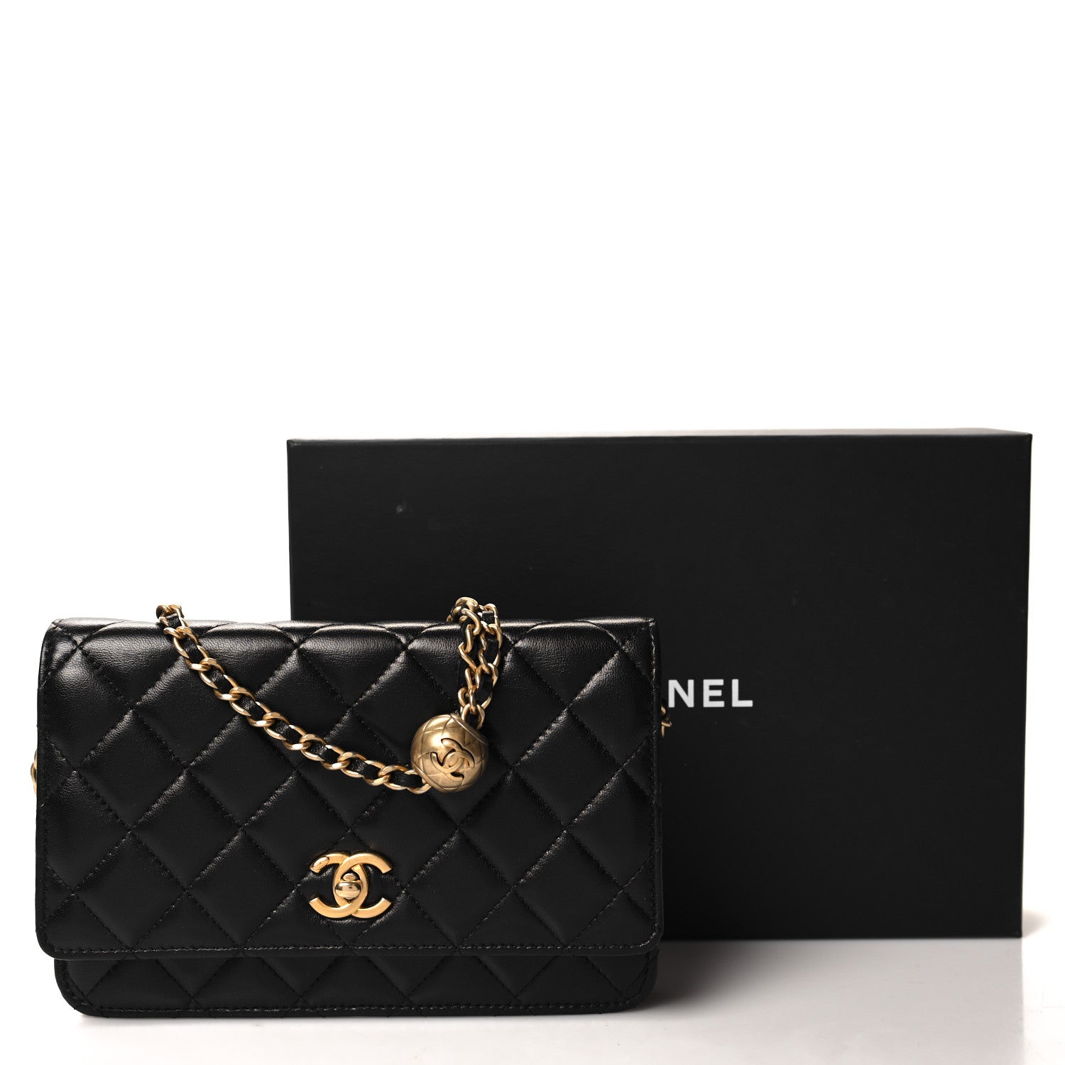 Chanel Lambskin Quilted CC Pearl Crush Wallet on Chain WOC Black 12 of 12