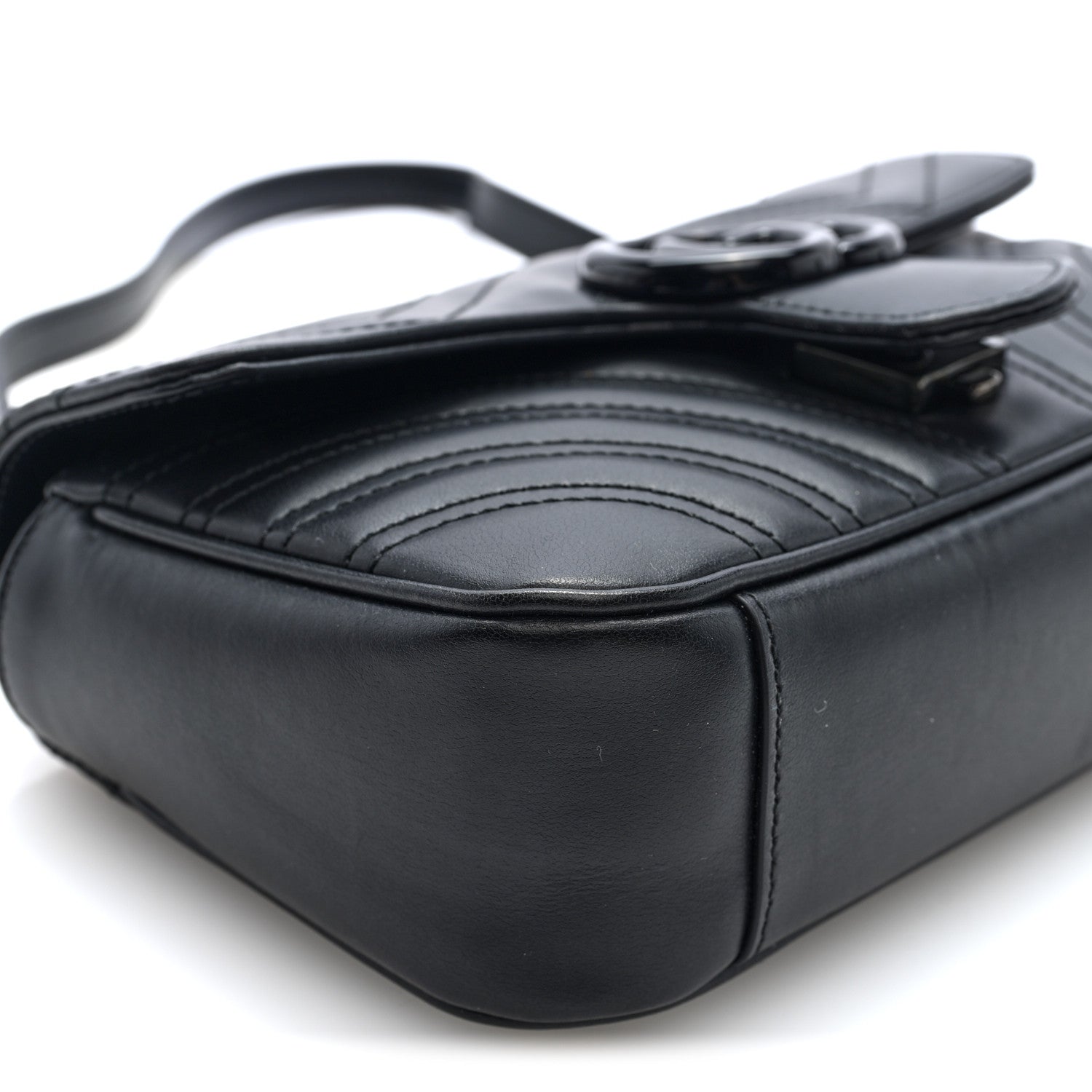 Gucci Calfskin Matelasse Monochrome Mini GG Marmont Shoulder Bag Black 7 of 8