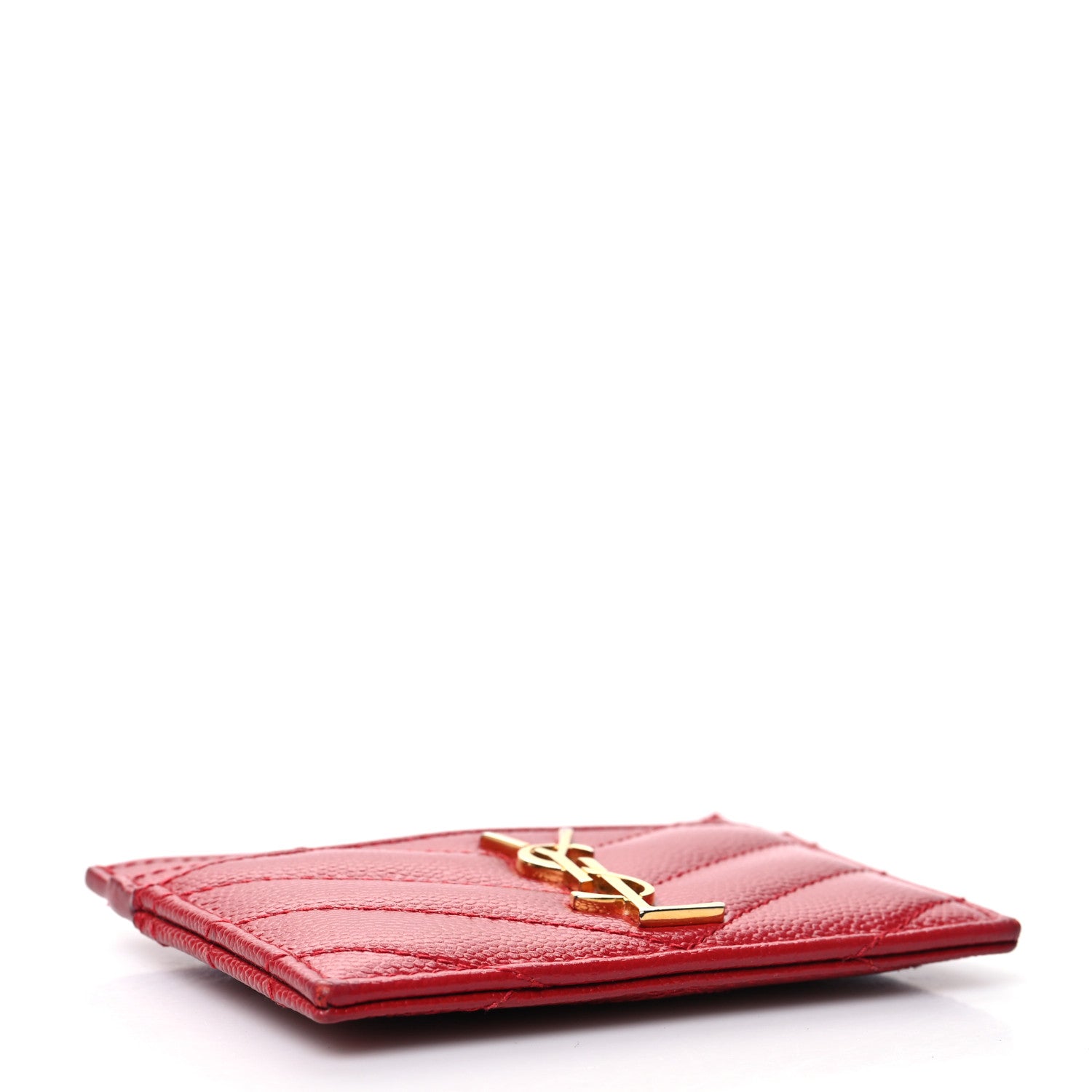 Saint Laurent Grain De Poudre Matelasse Chevron Monogram Credit Card Case Rouge Eros 4 of 15