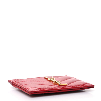 Saint Laurent Grain De Poudre Matelasse Chevron Monogram Credit Card Case Rouge Eros 4 of 15
