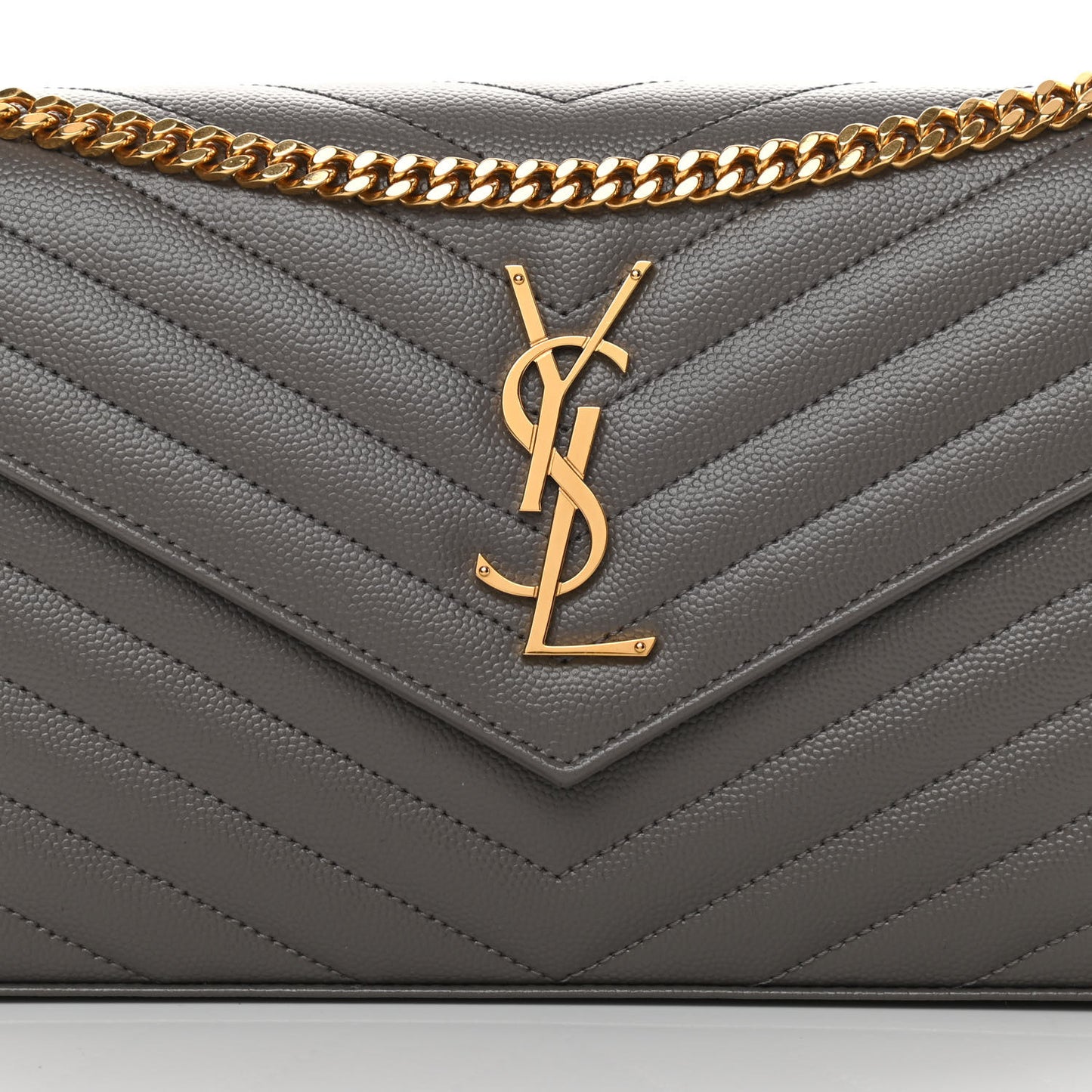 Grain De Poudre Matelasse Chevron Monogram Chain Wallet Fog