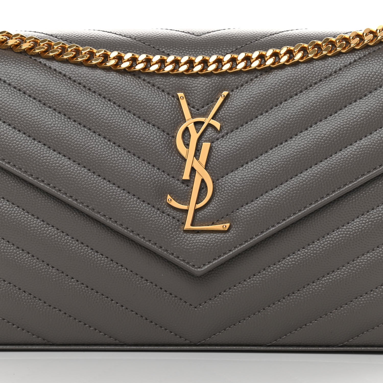Saint Laurent Grain De Poudre Matelasse Chevron Monogram Chain Wallet Fog 8 of 12