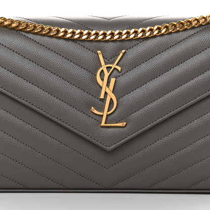Saint Laurent Grain De Poudre Matelasse Chevron Monogram Chain Wallet Fog 8 of 12