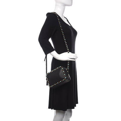 Valentino Garavani Grained Calfskin Turquoise Rockstud Rolling Camera Crossbody Bag Black 2 of 9