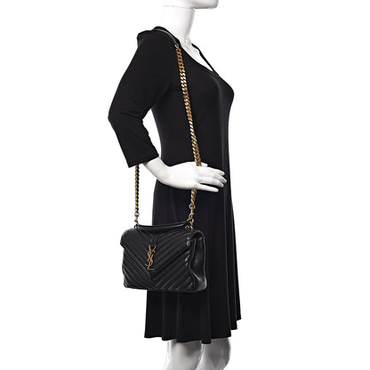 Saint Laurent Sheepskin Matelasse Chevron Monogram Medium College Bag Black 1 of 11