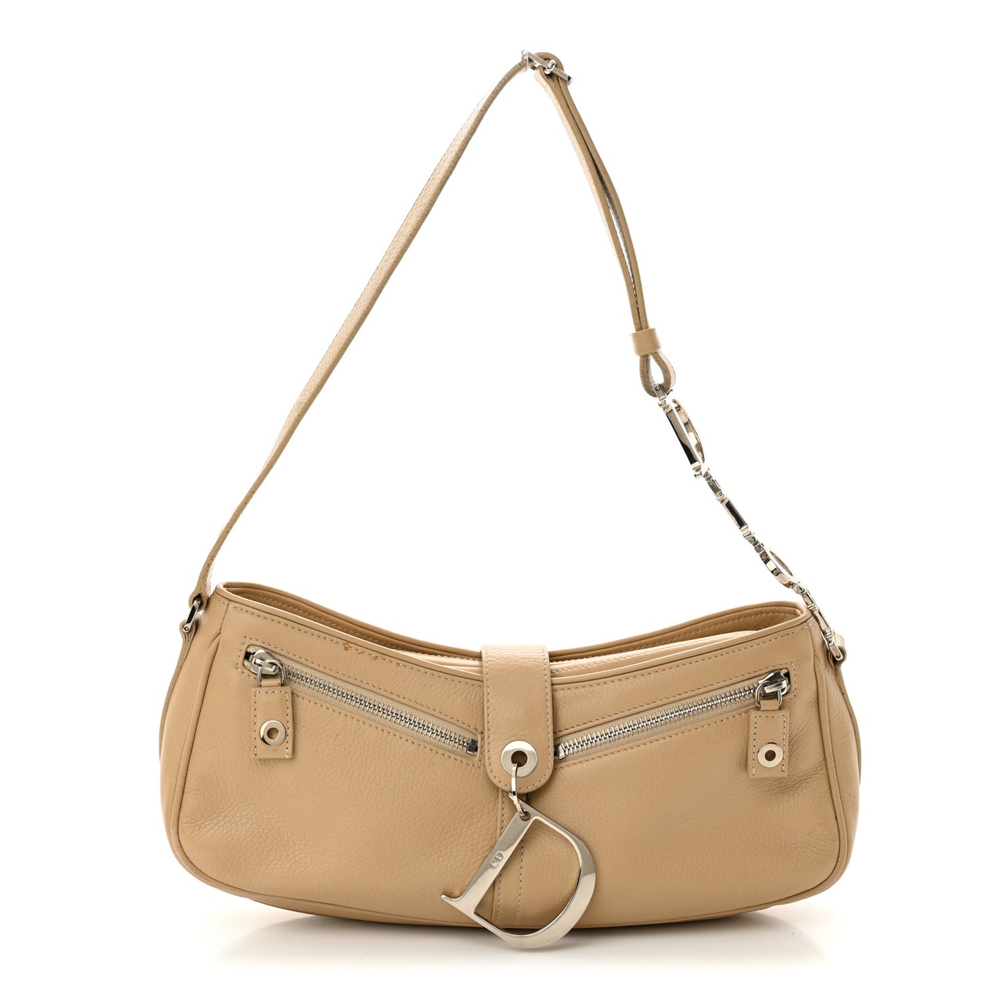 Calfskin Logo Charm Shoulder Bag Beige