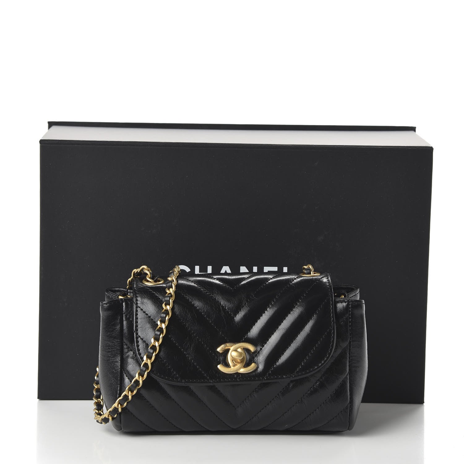 Chanel Glazed Calfskin Chevron Quilted Small Hampton Flap Black 11 of 11