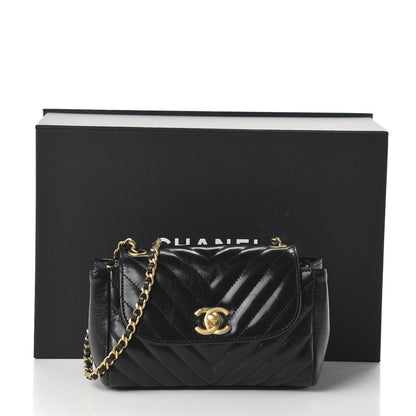 Chanel Glazed Calfskin Chevron Quilted Small Hampton Flap Black 11 of 11