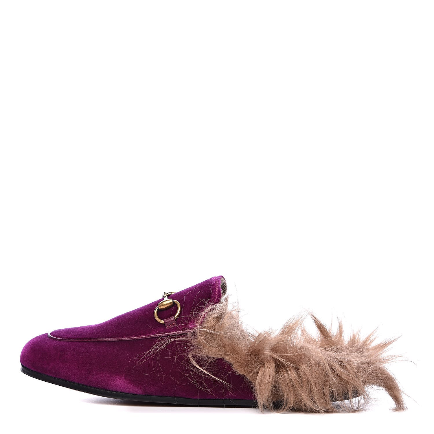 Gucci Velvet Fur Womens Princetown Slippers 35 Fucsia Violet Cyclamen Natural 1 of 8