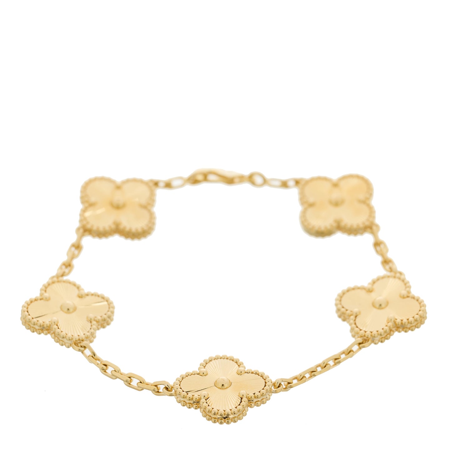 18K Yellow Gold 5 Motifs Guilloche Vintage Alhambra Bracelet