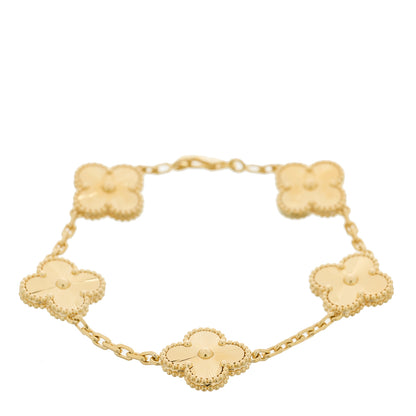 Van Cleef & Arpels 18K Yellow Gold 5 Motifs Guilloche Vintage Alhambra Bracelet 1 of 5