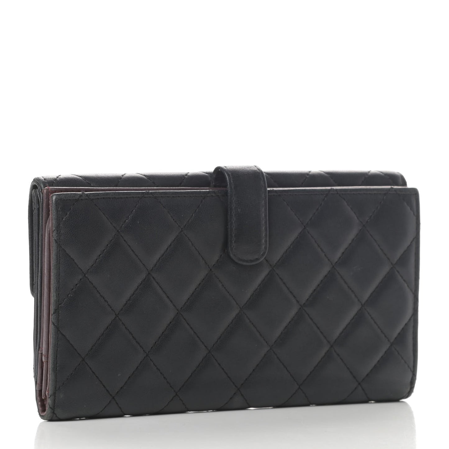 Lambskin Quilted Long Flap Wallet Black