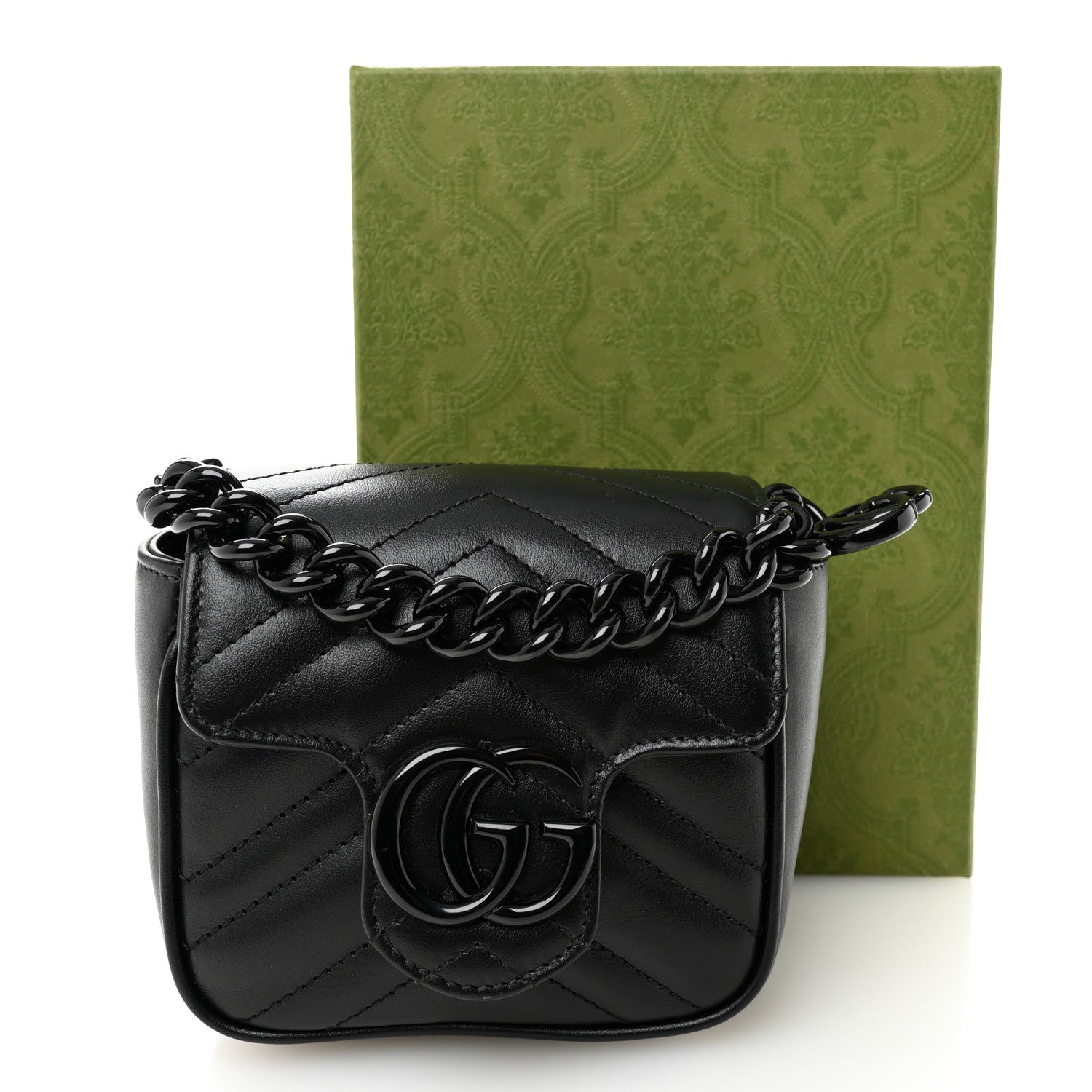 Gucci Calfskin Matelasse Monochrome GG Marmont Chain Mini Belt Bag Black 11 of 11