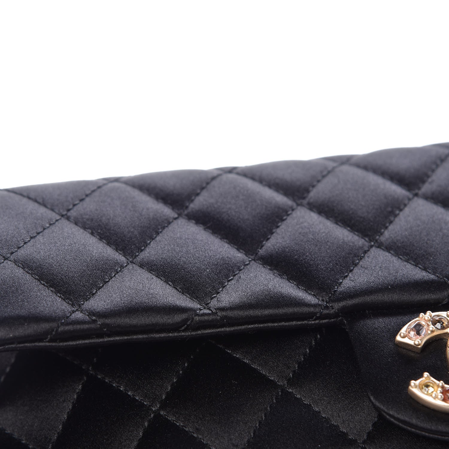 Chanel Satin Quilted Jeweled East West Flap Black 14 of 15