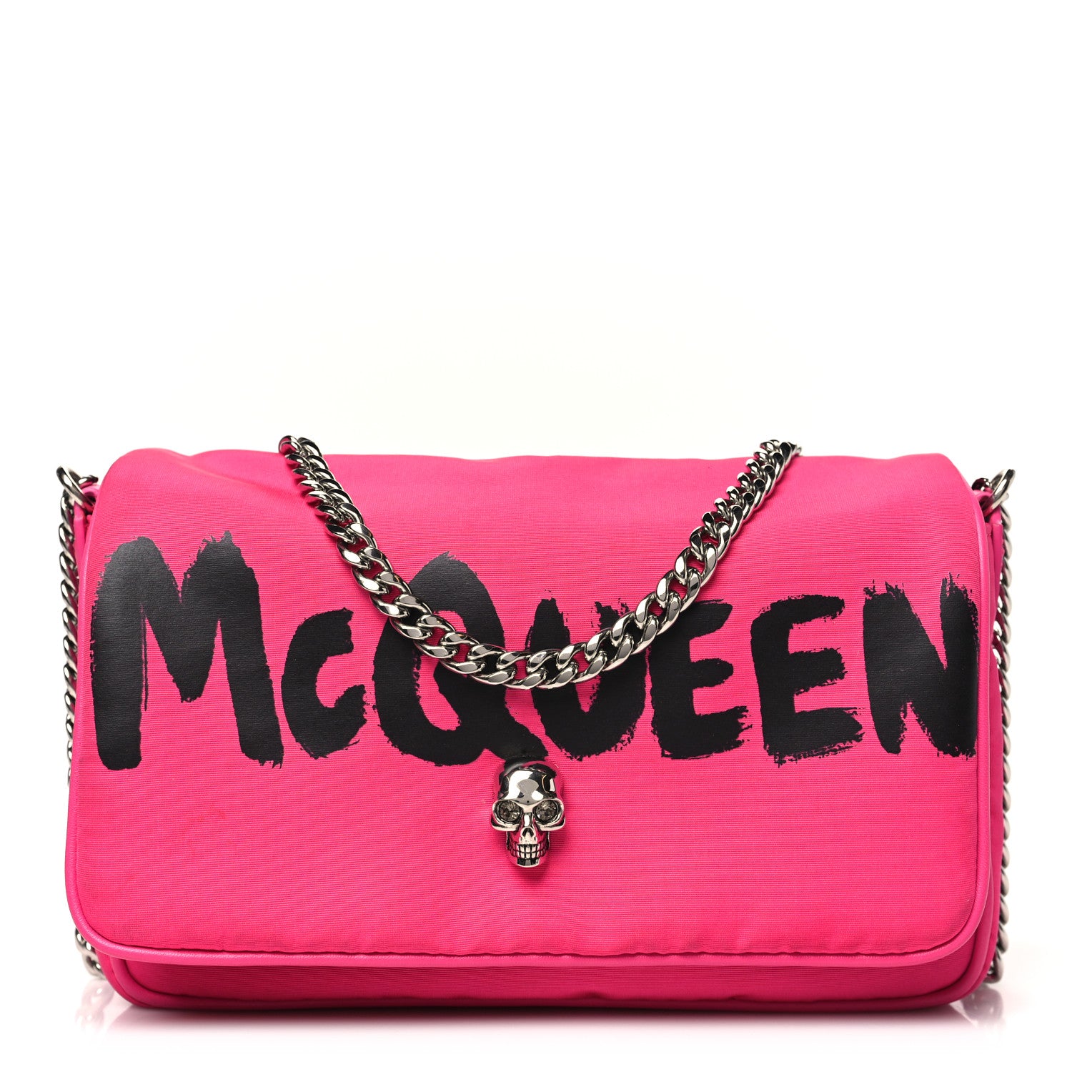 Alexander McQueen Nylon Graffiti Skull Small Crossbody Bag Pink 1 of 13