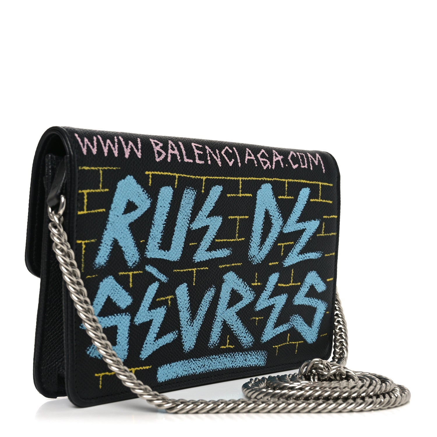 Balenciaga Grained Calfskin Graffiti BB Wallet On Chain Black